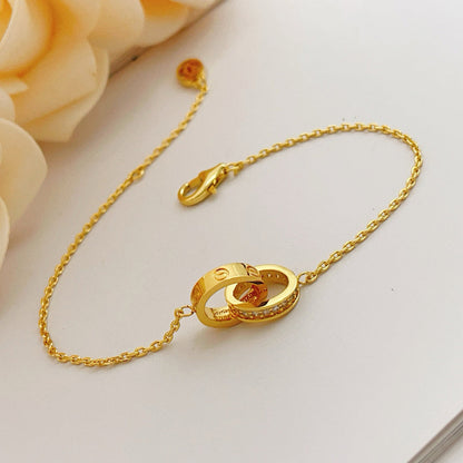 [Rosla]LOVE DOUBLE RING HALF DIAMOND BRACELET