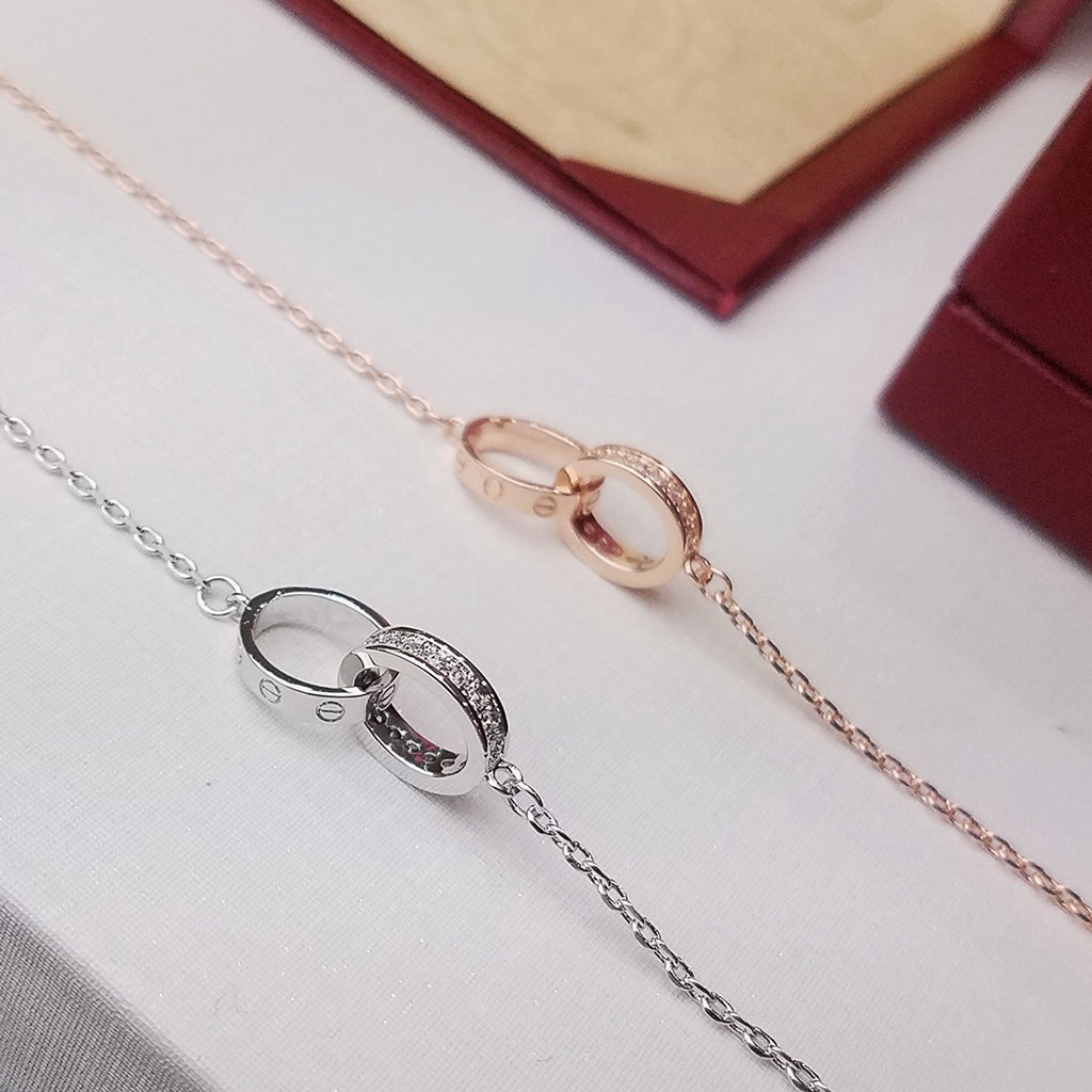 [Rosla]LOVE DOUBLE RING HALF DIAMOND BRACELET