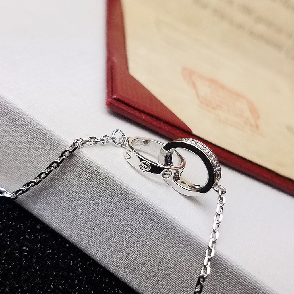 [Rosla]LOVE DOUBLE RING HALF DIAMOND BRACELET