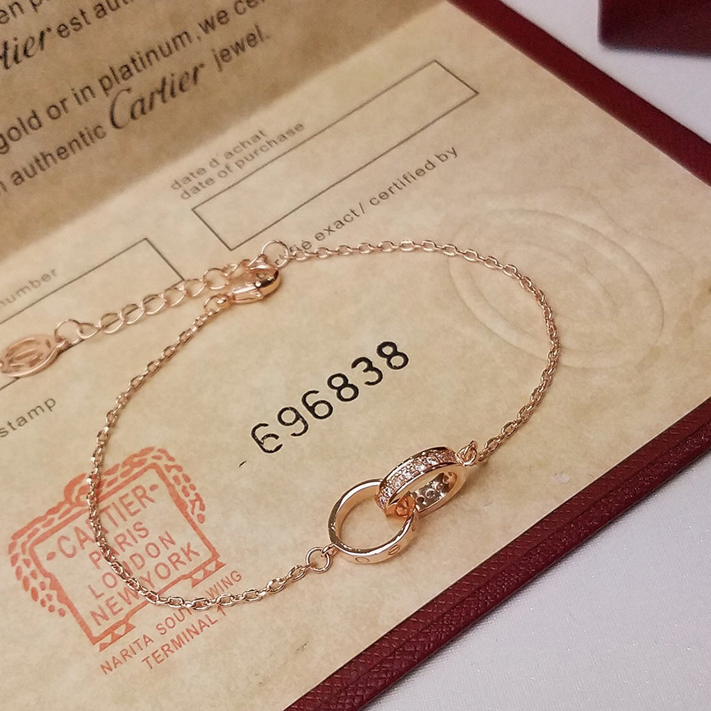 [Rosla]LOVE DOUBLE RING HALF DIAMOND BRACELET