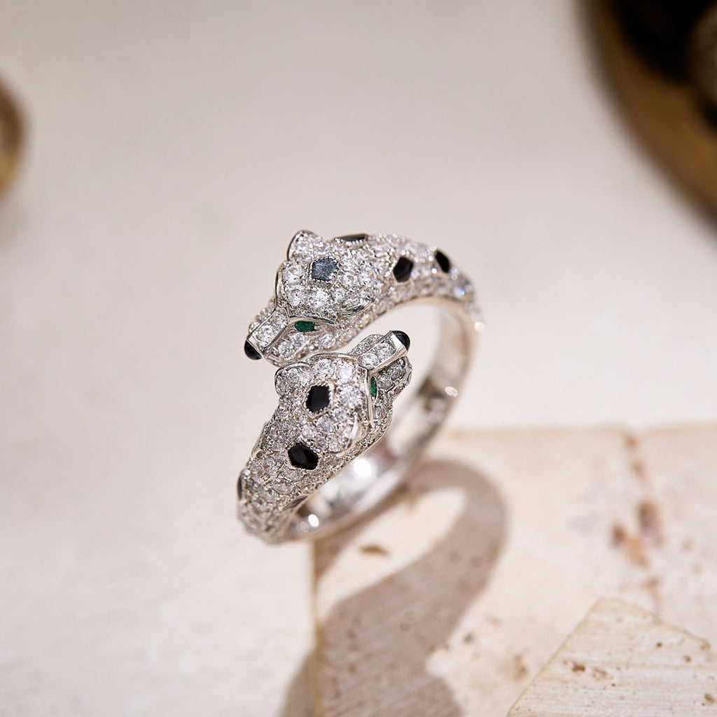 [Rosla]PANTHERE DOUBLE HEADED FULL DIAMOND  RING