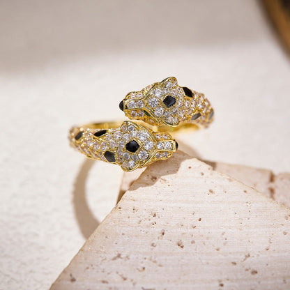[Rosla]PANTHERE DOUBLE HEADED FULL DIAMOND  RING
