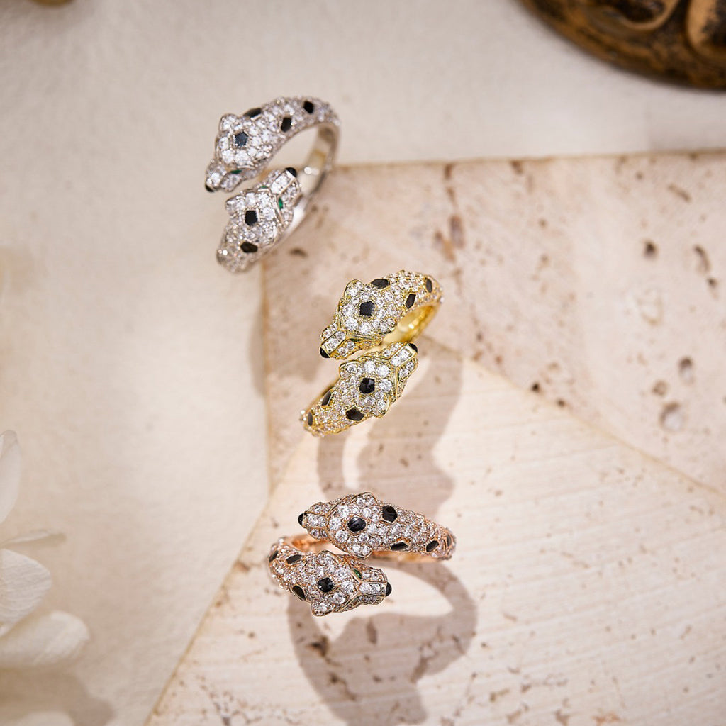 [Rosla]PANTHERE DOUBLE HEADED FULL DIAMOND  RING