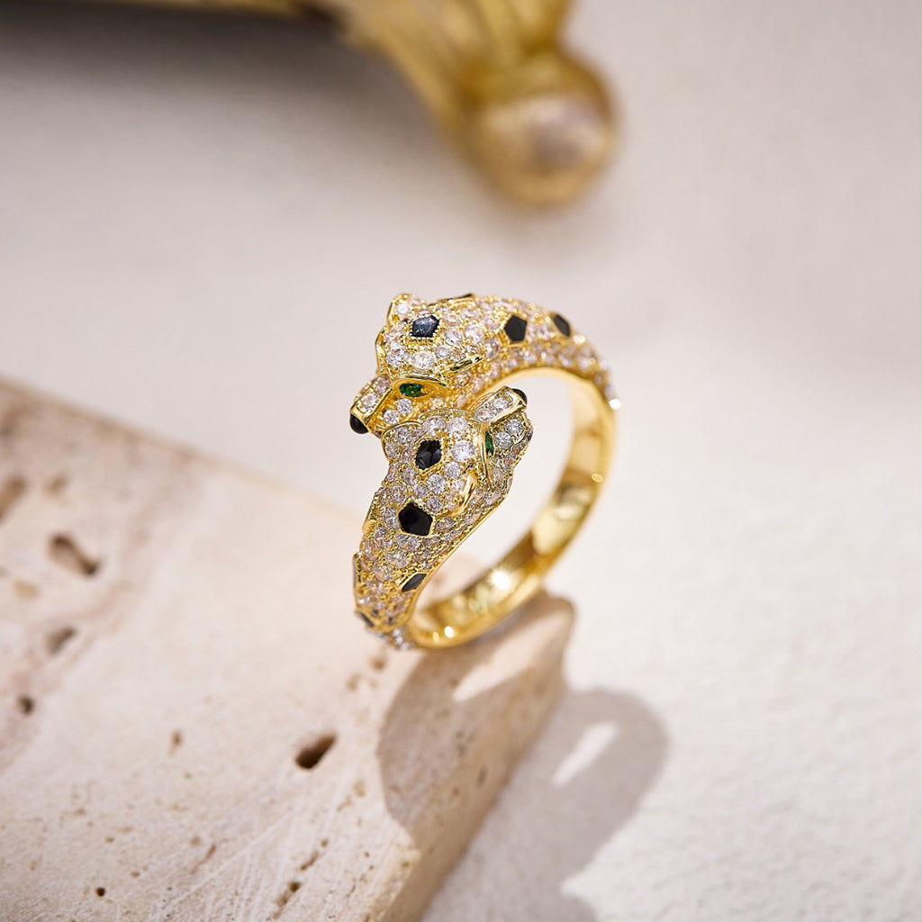 [Rosla]PANTHERE DOUBLE HEADED FULL DIAMOND  RING