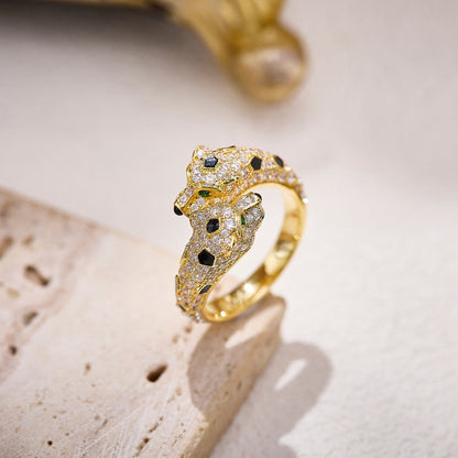 [Rosla]PANTHERE DOUBLE HEADED FULL DIAMOND  RING