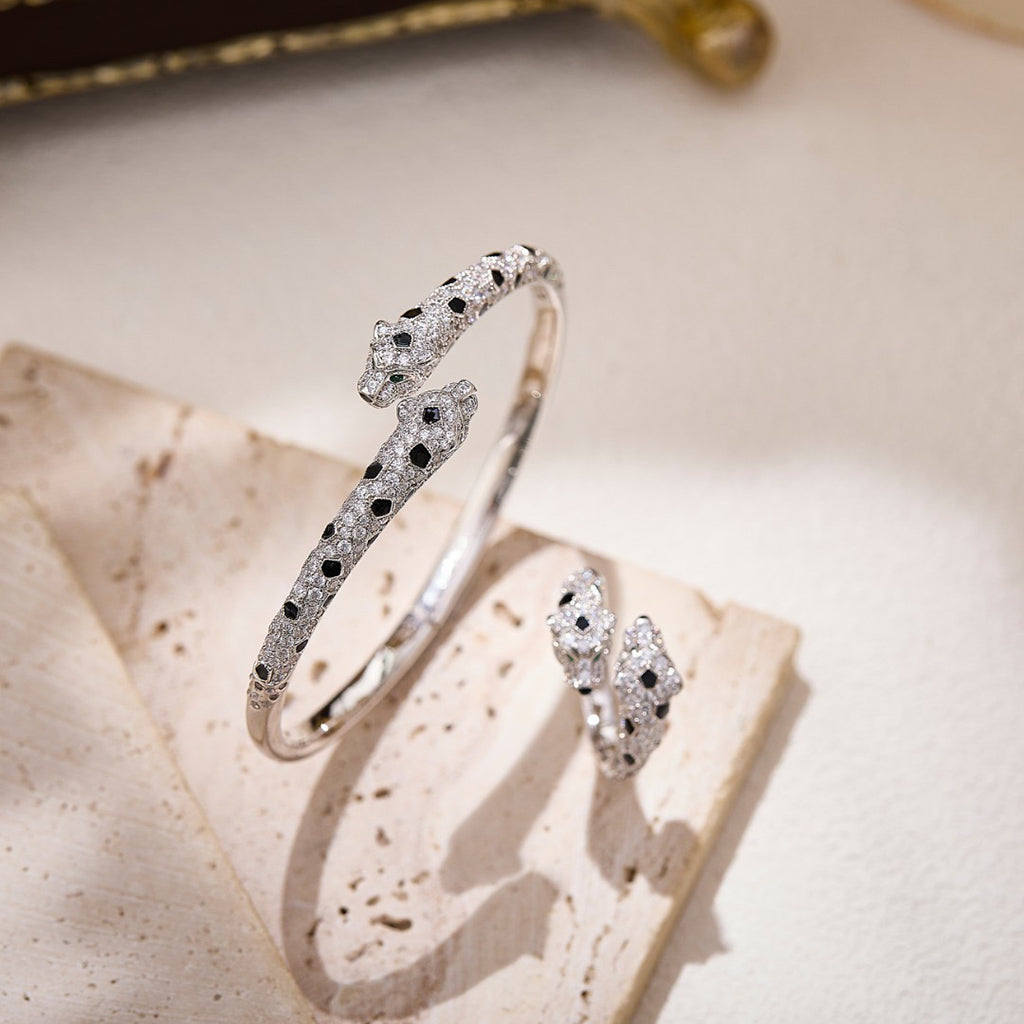 [Rosla]PANTHERE DOUBLE HEADED FULL DIAMOND  RING