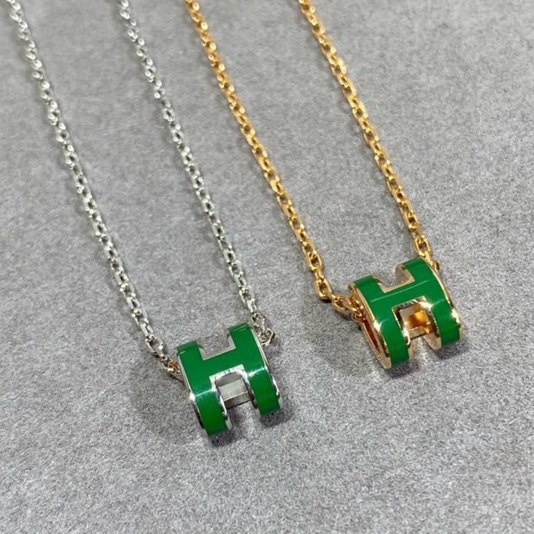 [Rosla]POP H GREEN NECKLACE SILVER AND GOLD