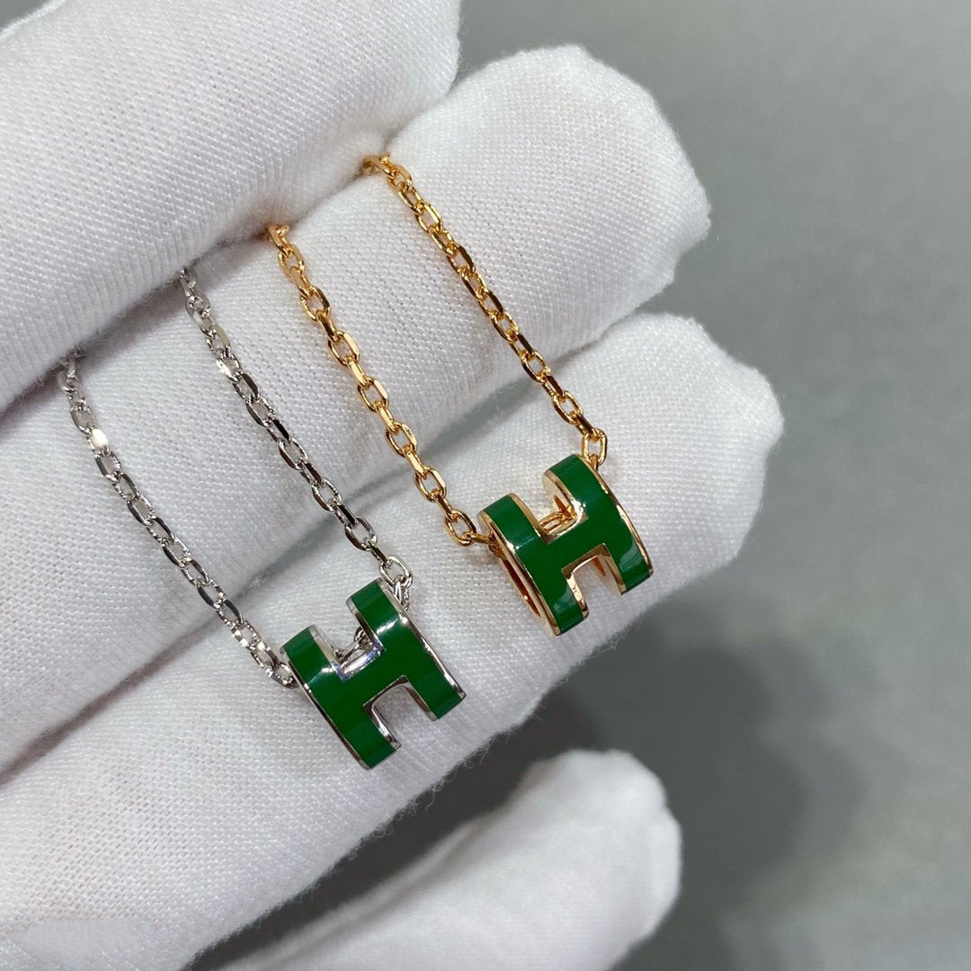 [Rosla]POP H GREEN NECKLACE SILVER AND GOLD