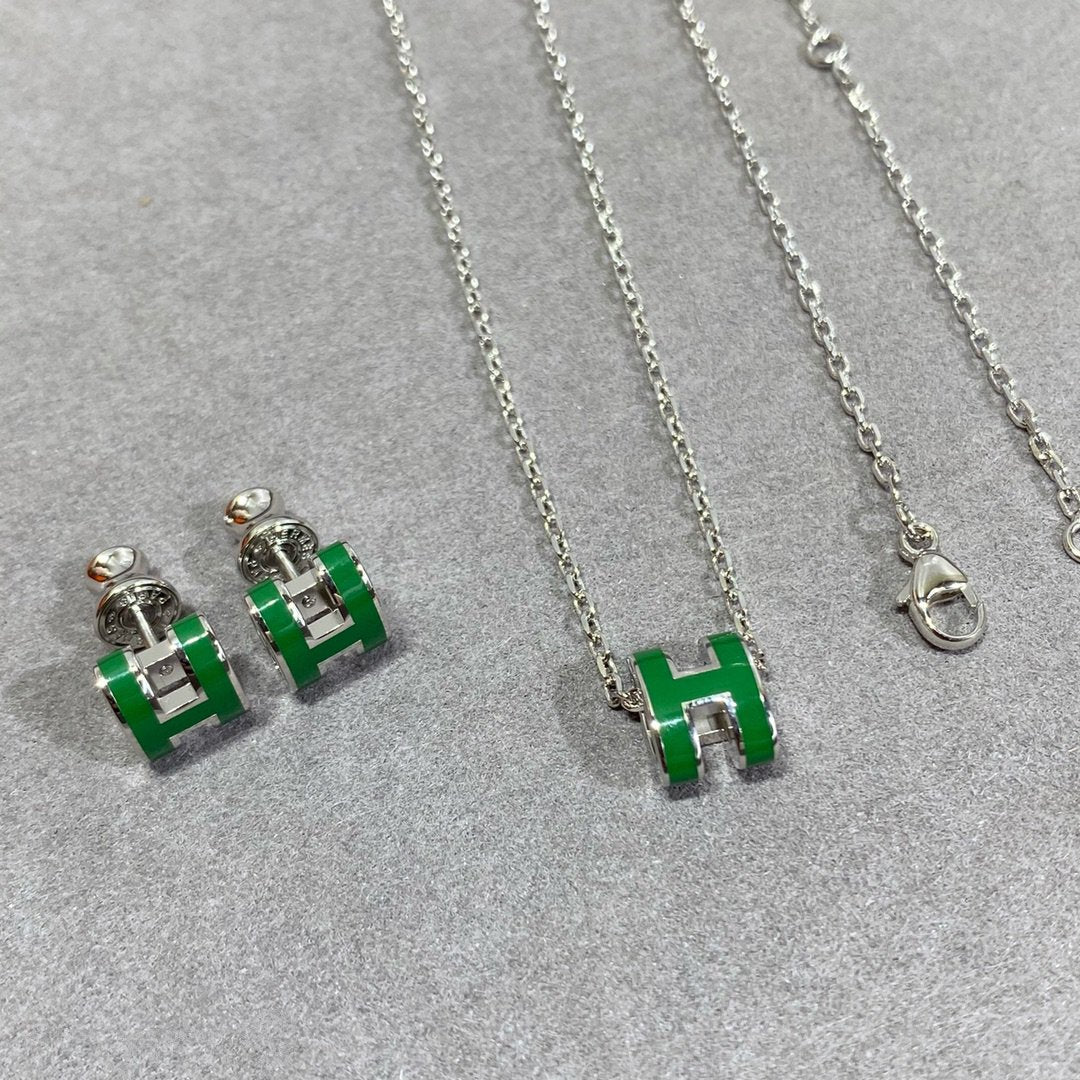 [Rosla]POP H GREEN NECKLACE SILVER AND GOLD