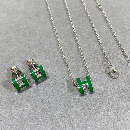 [Rosla]POP H GREEN NECKLACE SILVER AND GOLD