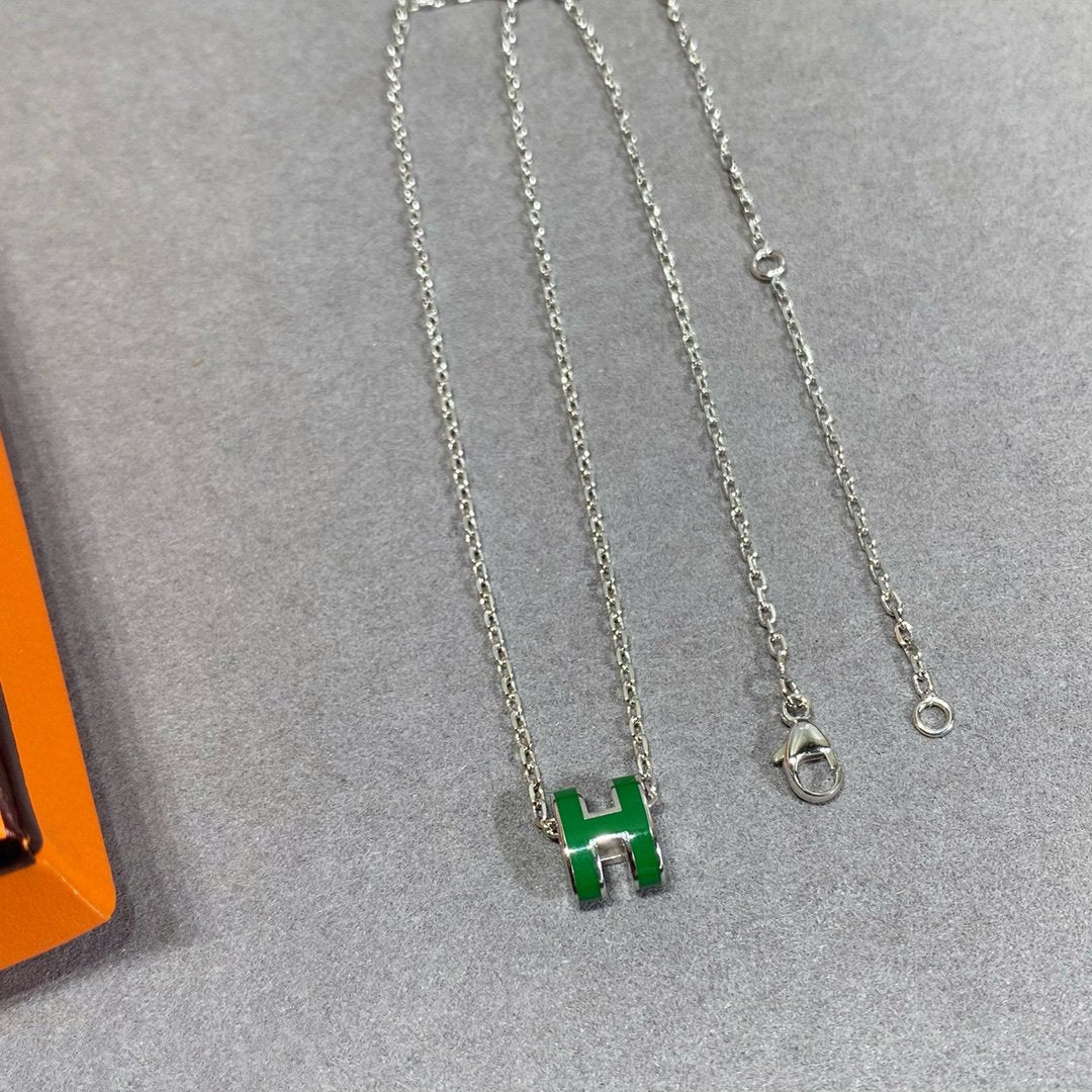 [Rosla]POP H GREEN NECKLACE SILVER AND GOLD