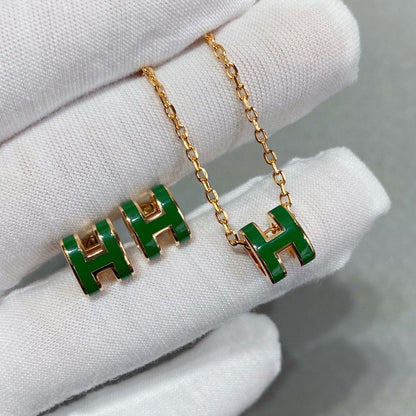 [Rosla]POP H GREEN NECKLACE SILVER AND GOLD