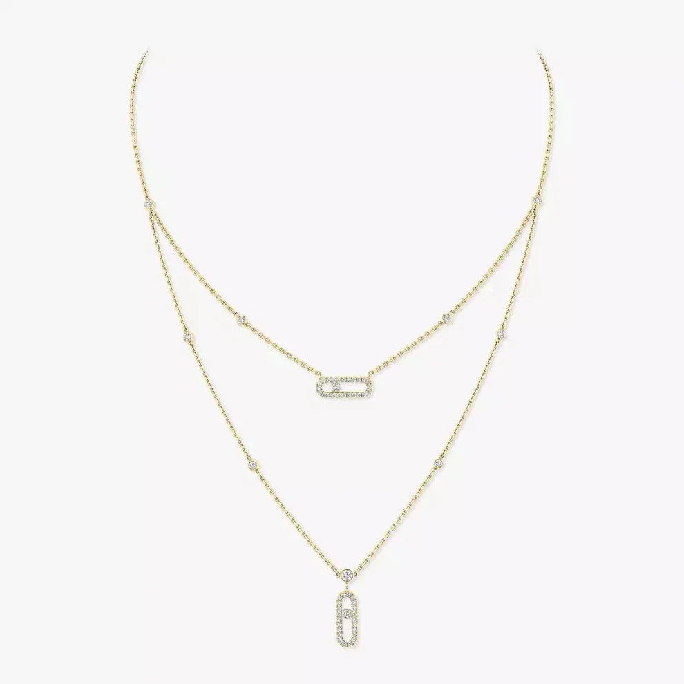[Rosla]2 Rows Rose Gold Diamond Pave_ Necklace Move Uno