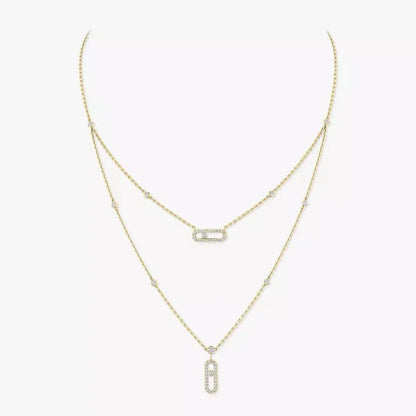 [Rosla]2 Rows Rose Gold Diamond Pave_ Necklace Move Uno