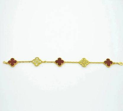 [Rosla] CLOVER 5 MOTIF RED CORNELIAN BRACELET COLLECTION