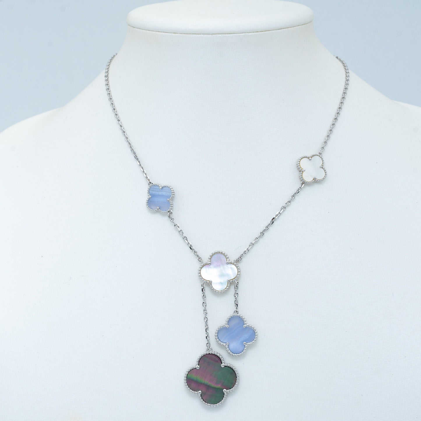 [Rosla]CLOVER MOP CHALCEDONY NECKLACE SILVER 6 MOTIF