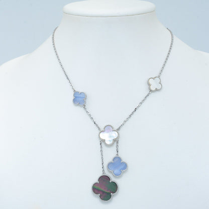[Rosla]CLOVER MOP CHALCEDONY NECKLACE SILVER 6 MOTIF