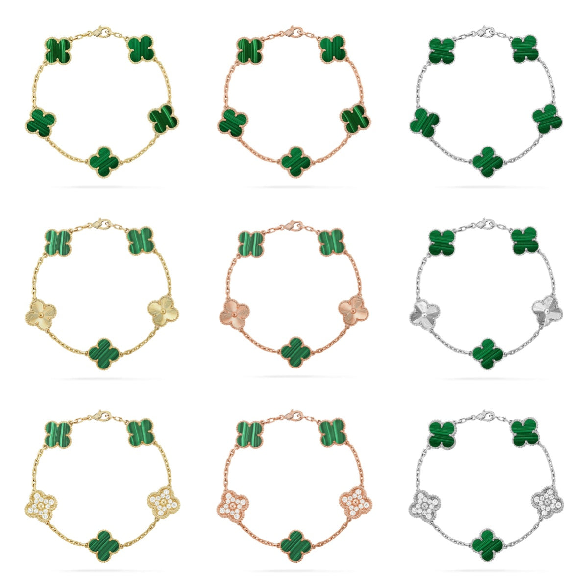 [Rosla] CLOVER 5 MOTIF MALACHITE BRACELET COLLECTION