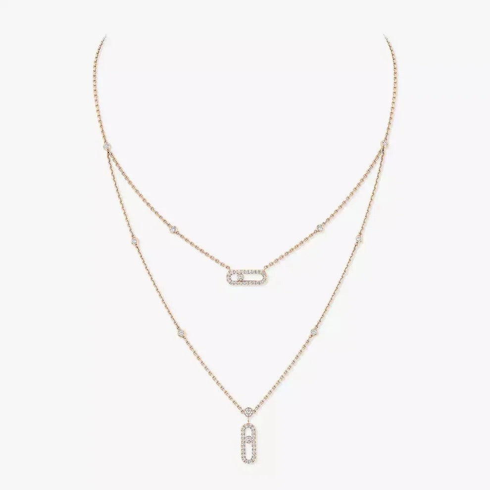 [Rosla]2 Rows Rose Gold Diamond Pave_ Necklace Move Uno