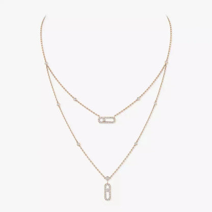 [Rosla]2 Rows Rose Gold Diamond Pave_ Necklace Move Uno