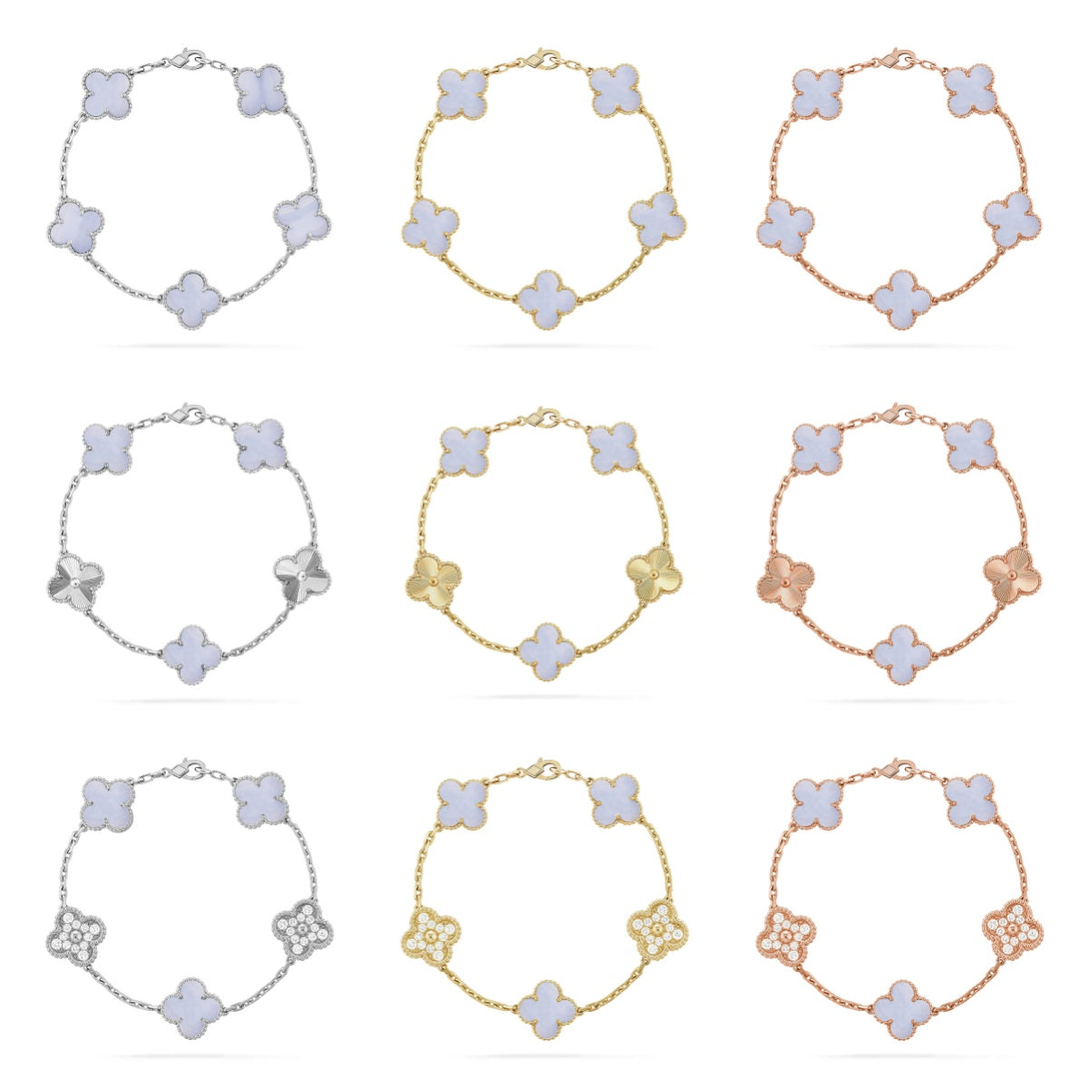 [Rosla] CLOVER 5 MOTIF PURPLE CHALCEDONY BRACELET COLLECTION