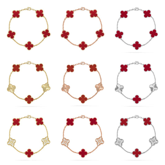 [Rosla] CLOVER 5 MOTIF RED CORNELIAN BRACELET COLLECTION