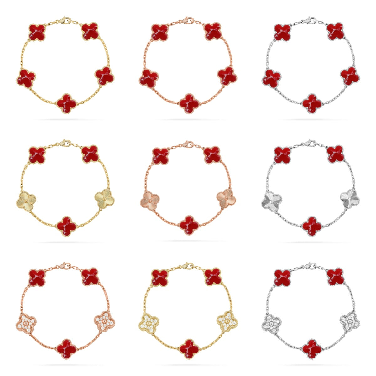 [Rosla]CLOVER 5 MOTIF RED PATTERN BRACELET COLLECTION