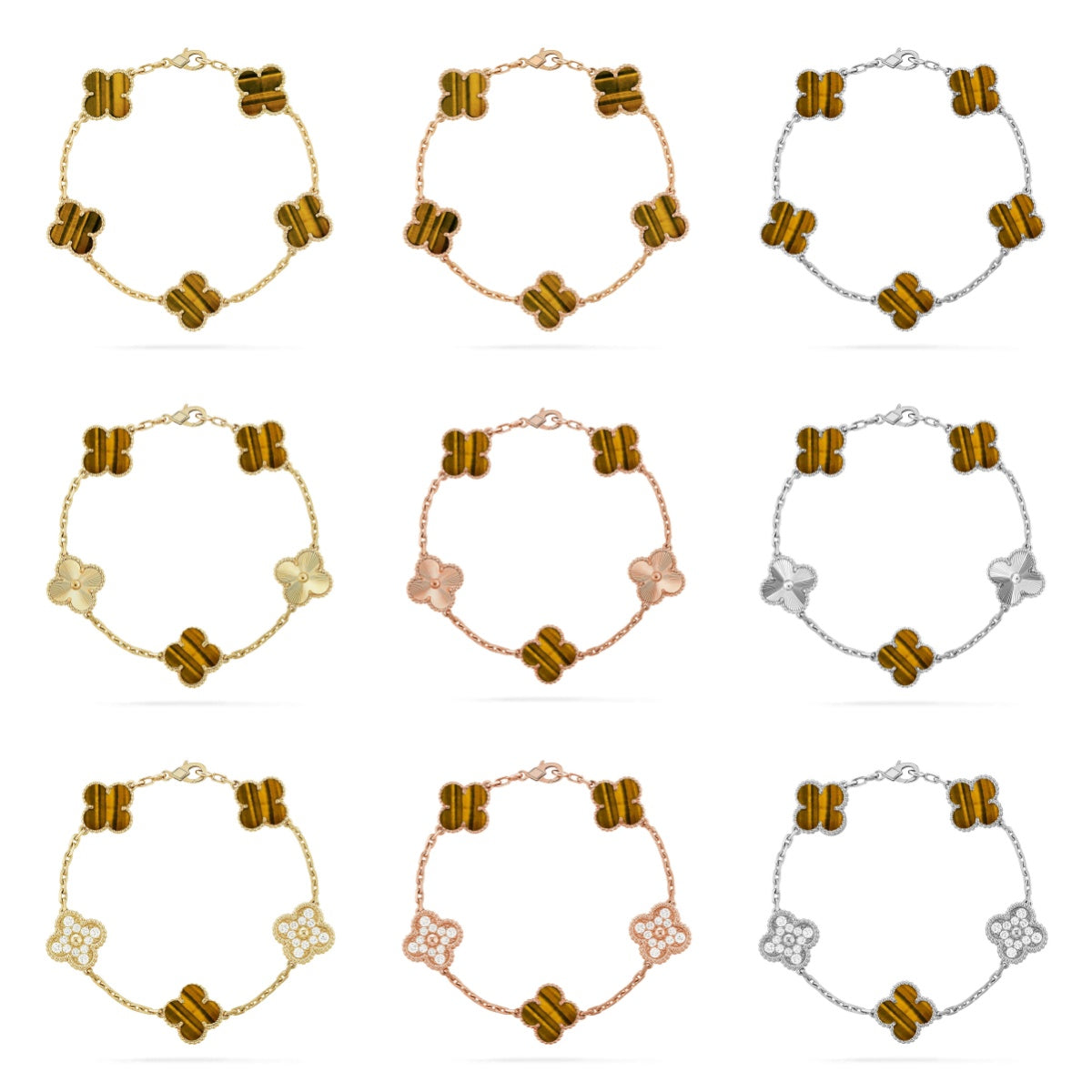[Rosla] CLOVER 5 MOTIFS TIGER EYE BRACELET COLLECTION