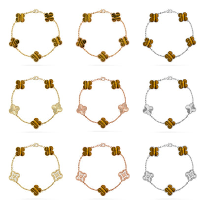 [Rosla] CLOVER 5 MOTIFS TIGER EYE BRACELET COLLECTION