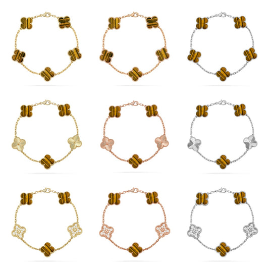 [Rosla] CLOVER 5 MOTIFS TIGER EYE BRACELET COLLECTION