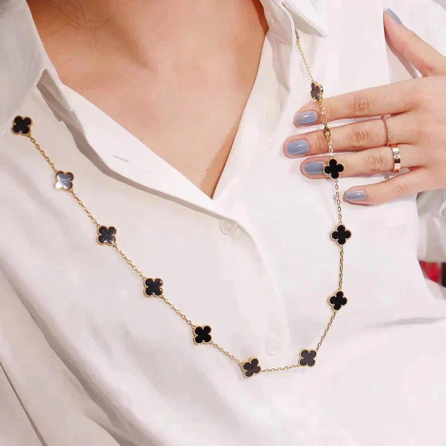[Rosla]CLOVER 20 MOTIFS ONYX NECKLACE