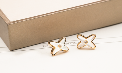 [Rosla]JEUX DE WHITE MOP PINK GOLD DIAMOND EARRINGS