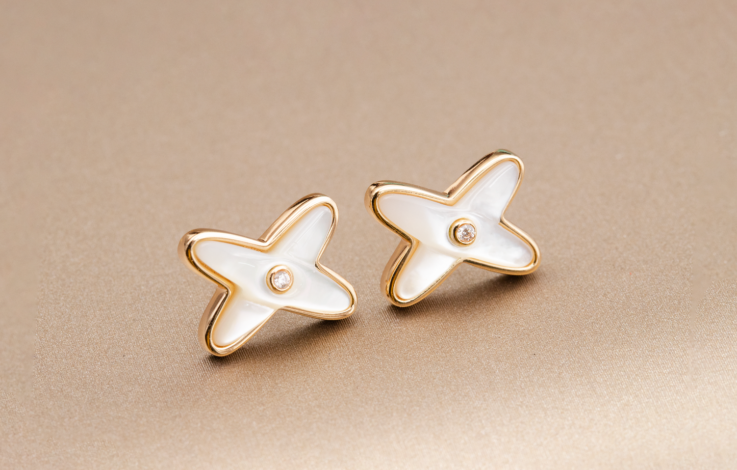 [Rosla]JEUX DE WHITE MOP ROSE GOLD DIAMOND EARRINGS