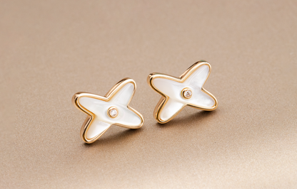[Rosla]JEUX DE WHITE MOP ROSE GOLD DIAMOND EARRINGS