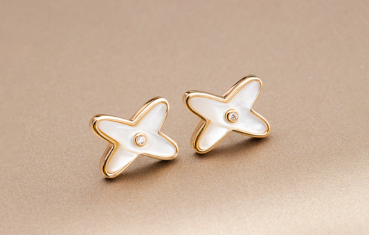 [Rosla]JEUX DE WHITE MOP ROSE GOLD DIAMOND EARRINGS