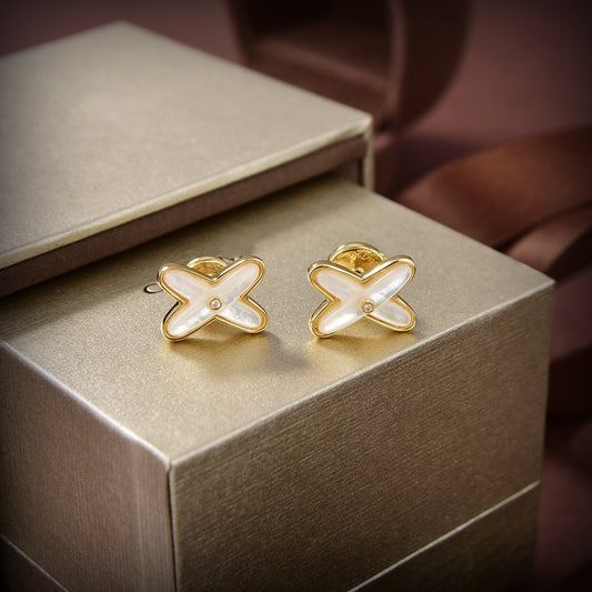 [Rosla]JEUX DE WHITE MOP GOLD DIAMOND EARRINGS