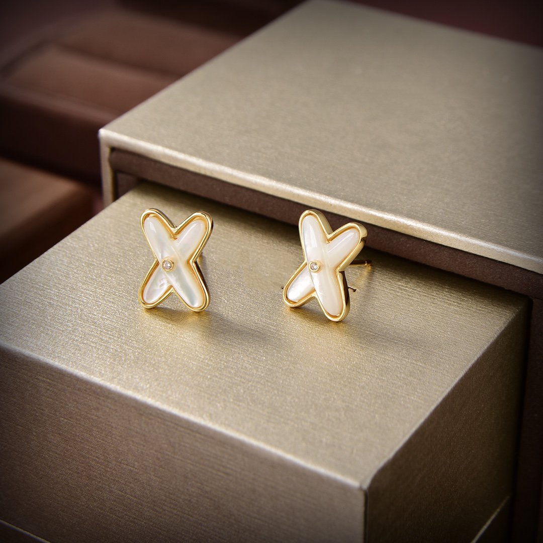 [Rosla]JEUX DE WHITE MOP GOLD DIAMOND EARRINGS