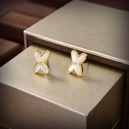 [Rosla]JEUX DE WHITE MOP GOLD DIAMOND EARRINGS