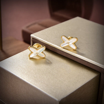 [Rosla]JEUX DE WHITE MOP GOLD DIAMOND EARRINGS