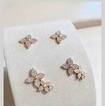 [Rosla]STAR BLOSSOM STUD EARRINGS PINK GOLD DIAMONDS