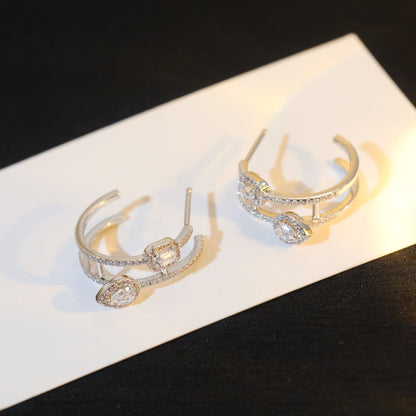 [Rosla]CREOLES MY TWIN 2 RANGS SILVER DIAMOND EARRINGS