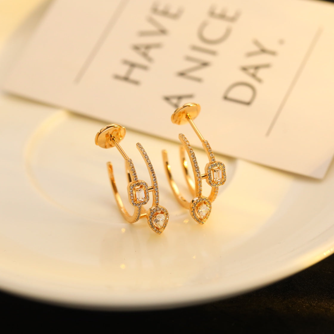 [Rosla]CREOLES MY TWIN 2 RANGS SILVER DIAMOND EARRINGS