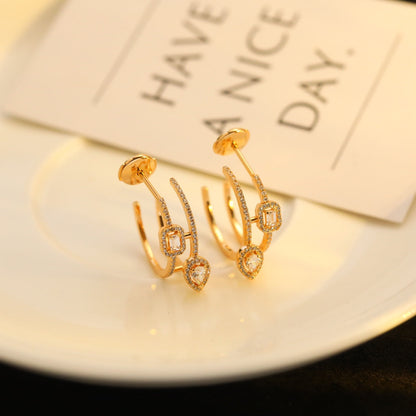[Rosla]CREOLES MY TWIN 2 RANGS SILVER DIAMOND EARRINGS