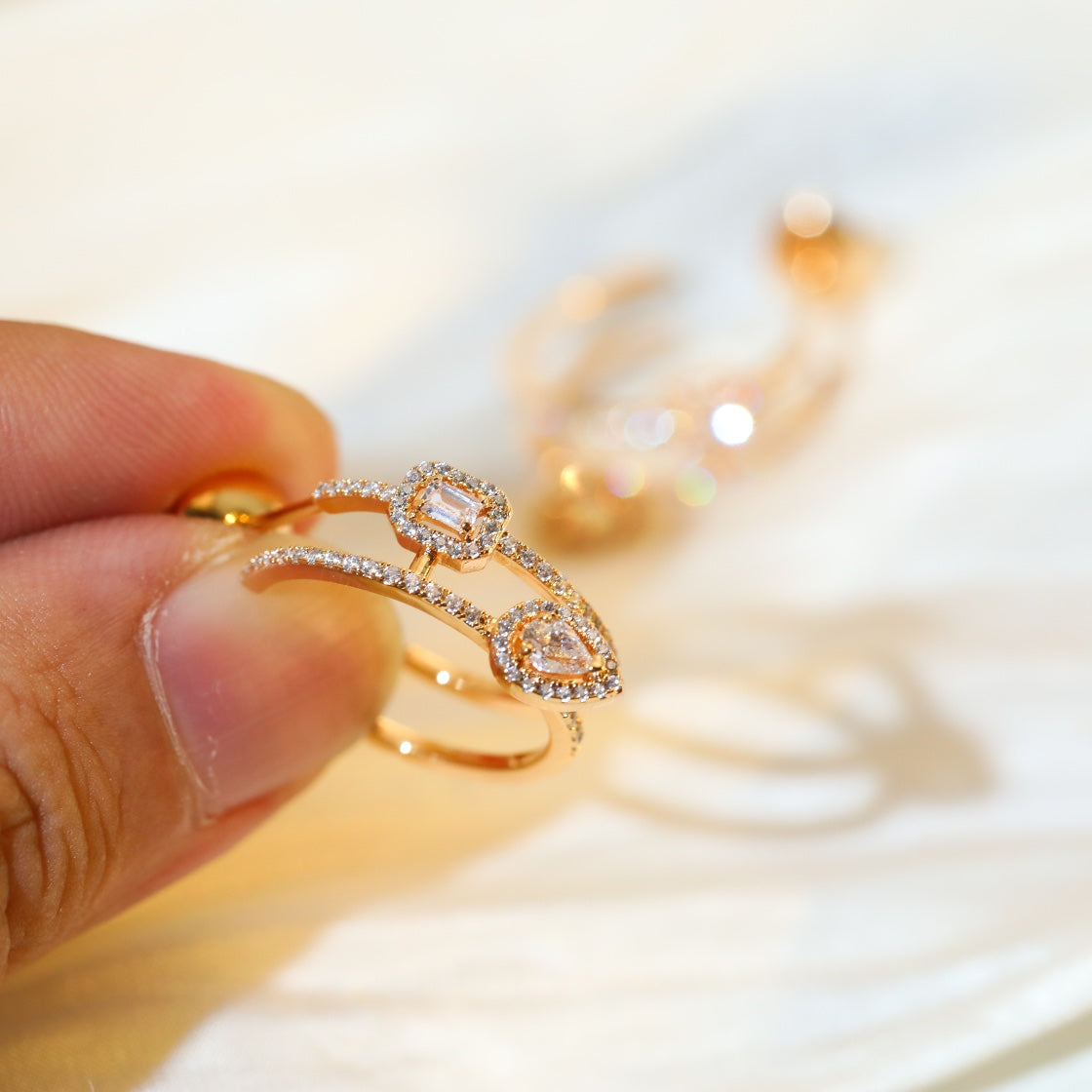 [Rosla]CREOLES MY TWIN 2 RANGS SILVER DIAMOND EARRINGS