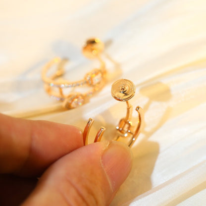 [Rosla]CREOLES MY TWIN 2 RANGS SILVER DIAMOND EARRINGS