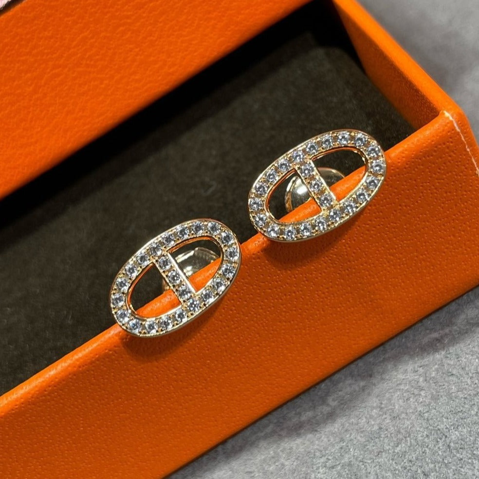 [Rosla]HM FULL DIAMOND PIG NOSE STUD EARRINGS