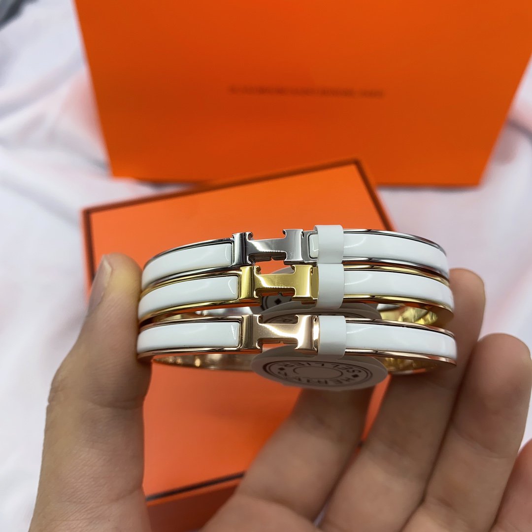 [Rosla]CLASSIC HM CLIC WHITE 8MM ENAMEL BRACELET