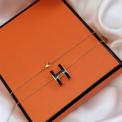 [Rosla]HM CLIC BLACK ENAMEL GOLD NECKLACE