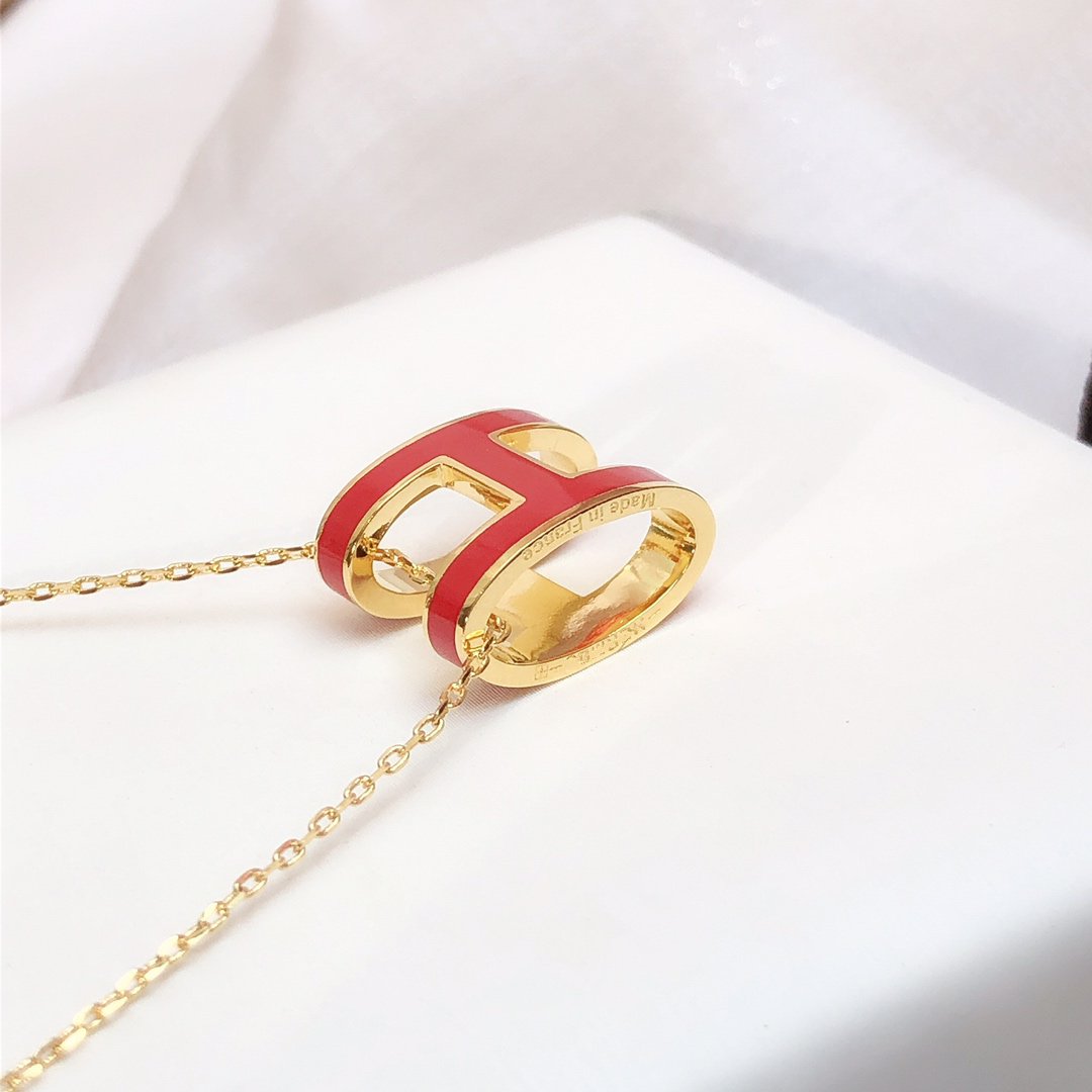 [Rosla]HM CLIC RED ENAMEL GOLD NECKLACE