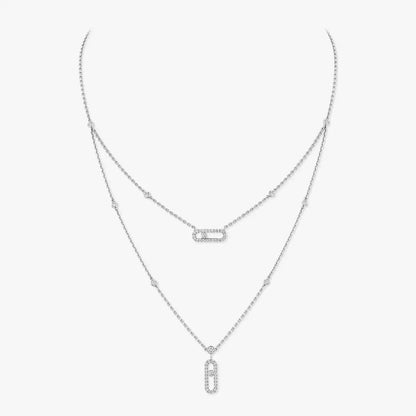 [Rosla]2 Rows Rose Gold Diamond Pave_ Necklace Move Uno